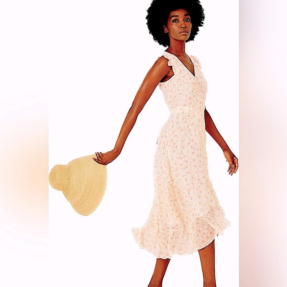 NWOT ECRU Nyongo Ruffle Wrap Tank Floral Dress in peach - size 6 - Picture 1 of 10